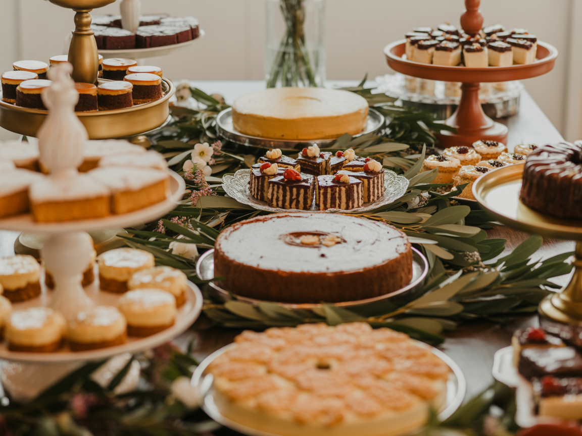 Dessert table with cakes and sweet treats
